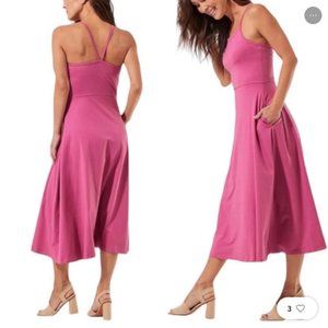 Pact Fit and Flare dress size large, mulberry, pockets.